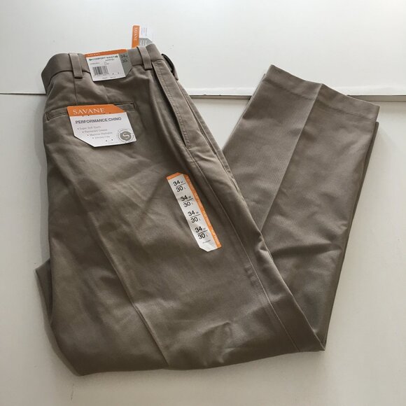 Savane Performance Chino Flat Front Pants Size 34x30 Straight Comfort NWT $68 - Picture 1 of 13